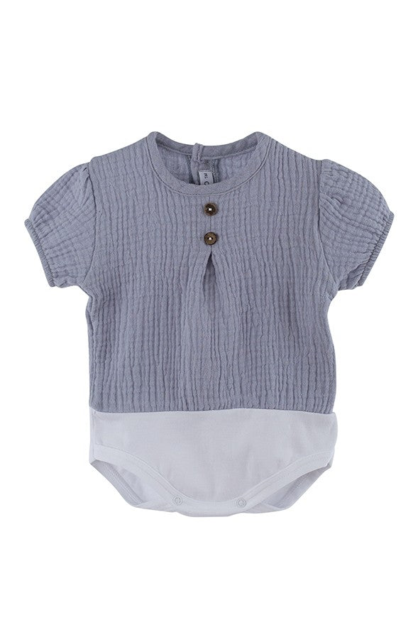 Camicia A Body Mezza Manica In Garza Di Cotone Grigio Neonato CALAMARO 19086 - CALAMARO - LuxuryKids
