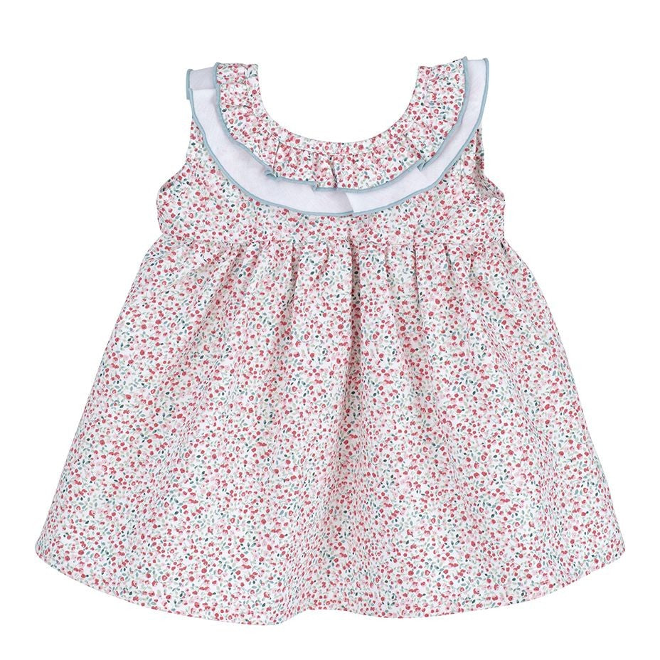 Vestito In Cotone Floreale Con Rouches Neonata CALAMARO 21202-2 - CALAMARO - LuxuryKids