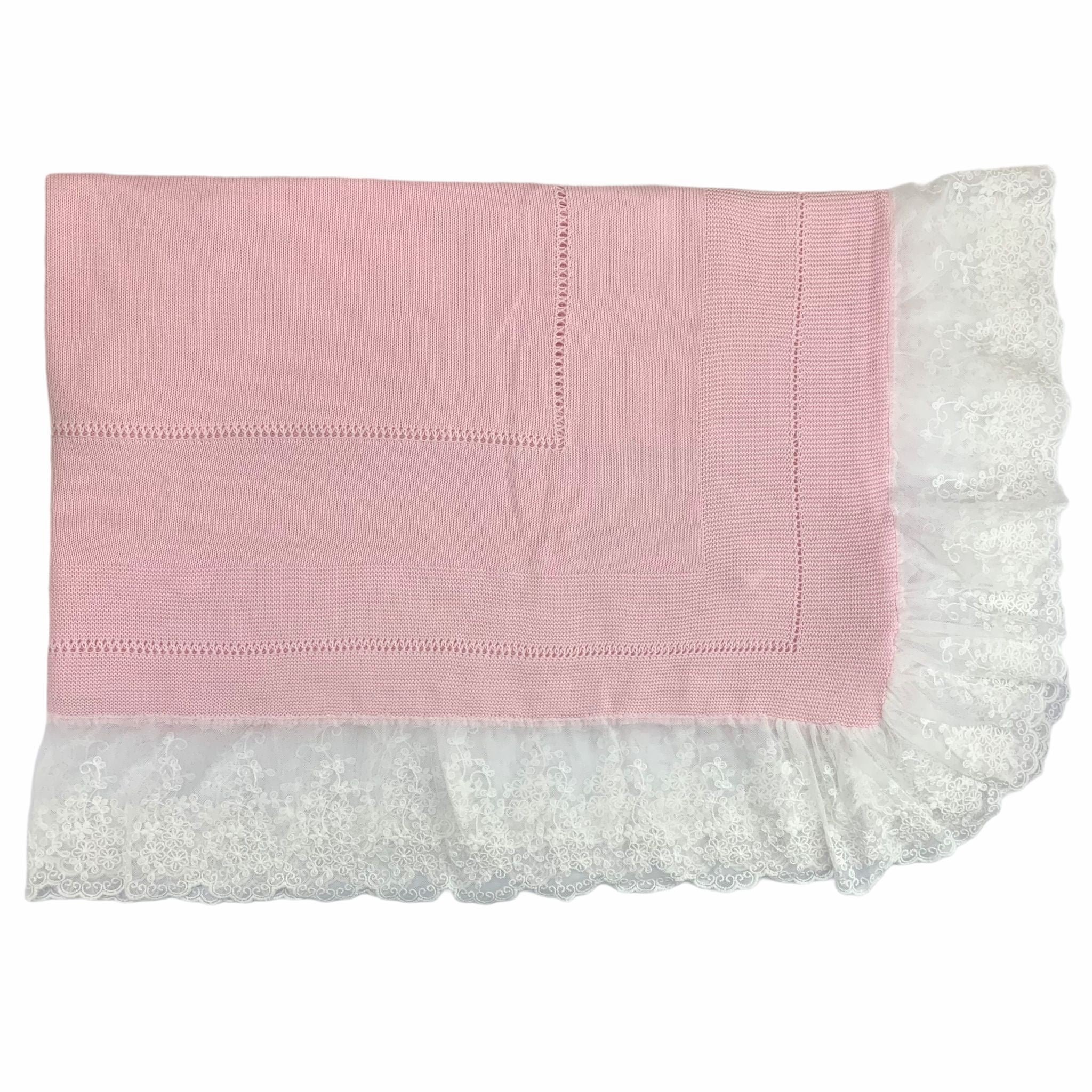 Coperta Corredino In Filo Di Cotone Con Pizzo Neonata GRANLEI 609 - GRANLEI - LuxuryKids