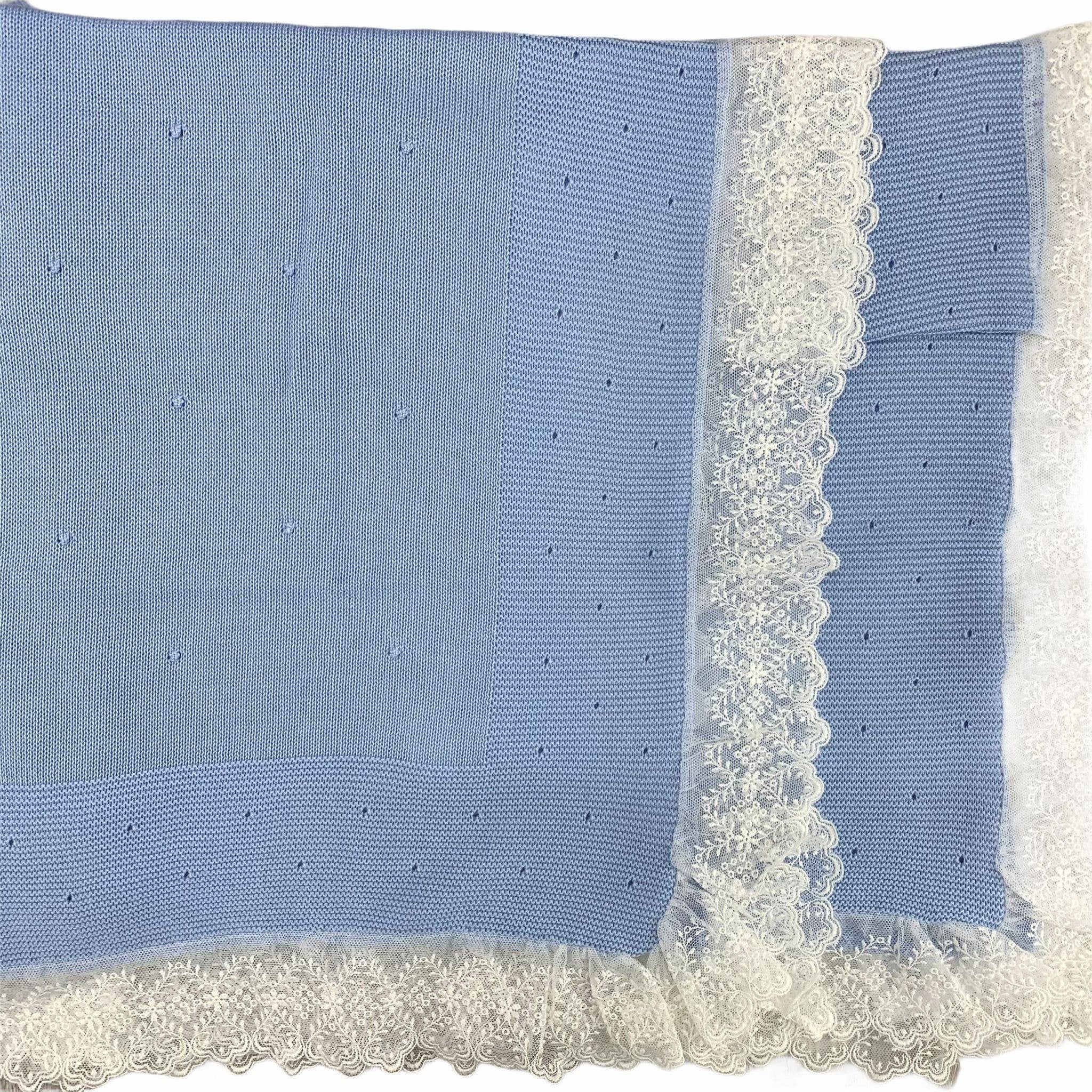 Coperta Corredino In Filo Di Cotone Con Pizzo Neonati GRANLEI 481 - GRANLEI - LuxuryKids