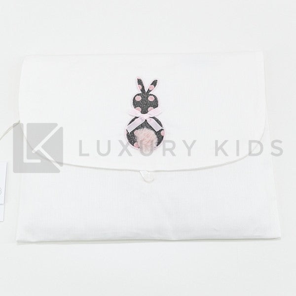 Busta Nascita In Cotone Bianca Con Applicazione Di Coniglio Grigio Neonata LA SARTORIA DEI PICCOLI LBU653 - LA SARTORIA DEI PICCOLI - LuxuryKids