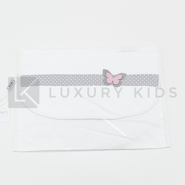 Busta Nascita In Cotone Bianca Con Fascia Grigia A Poise Con Farfalla Neonata LA SARTORIA DEI PICCOLI LBU203 - LA SARTORIA DEI PICCOLI - LuxuryKids