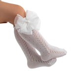 Calzini In Filo Di Cotone Lunghi Traforati Con Fiocco In Tulle Bambina MEIA PATA 1087M - MEIA PATA - LuxuryKids