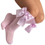 Calzini In Filo Di Cotone Traforati Lunghi Con Fiocco In Raso Bambina MEIA PATA 1084M - MEIA PATA - LuxuryKids