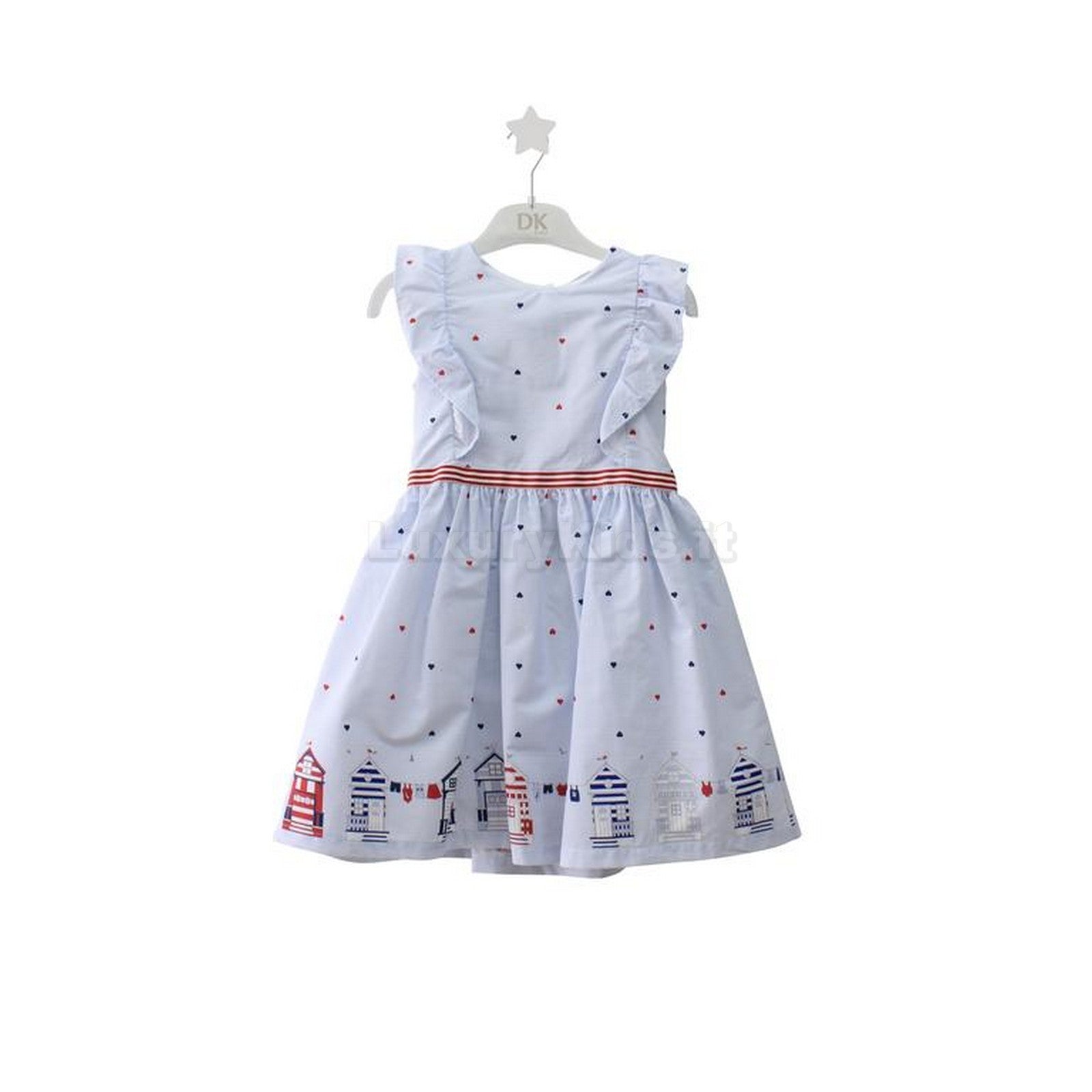 Abito In cotone A righe scollo sul Retro Celeste Bambina 416 Dr.kids - DR.KID - LuxuryKids
