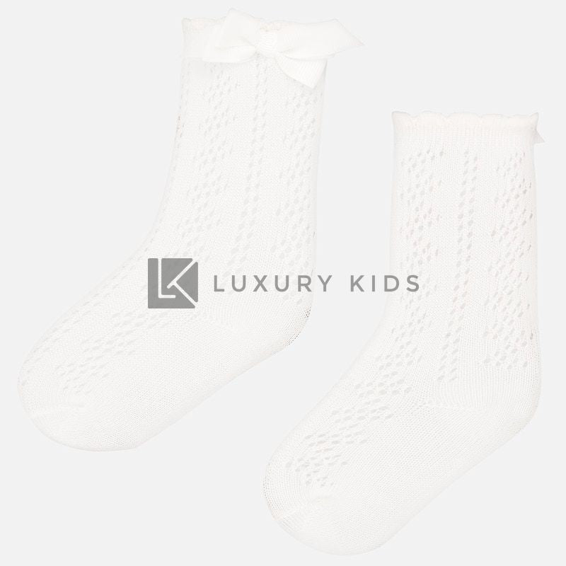 Calzini Lunghi Traforati In Cotone Elasticizzato Con Fiocco Neonata Mayoral 9249 - MAYORAL - LuxuryKids