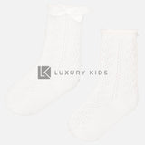 Calzini Lunghi Traforati In Cotone Elasticizzato Con Fiocco Neonata Mayoral 9249 - MAYORAL - LuxuryKids