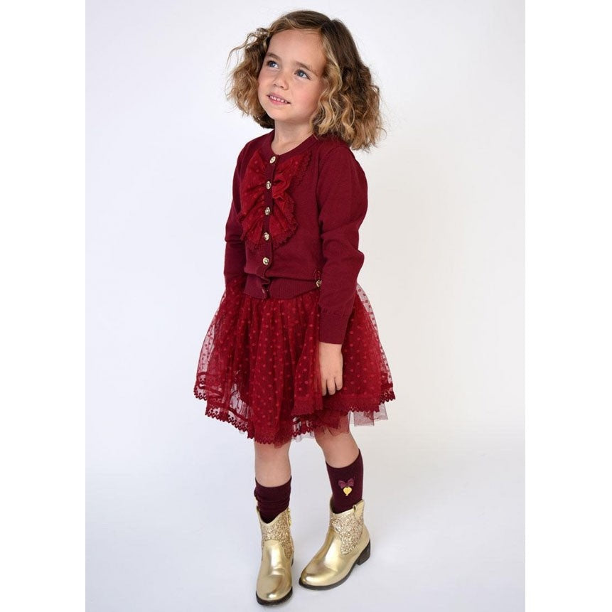 Cardigan In Lana Con Rouche In Tulle Bordeaux Bambina ANGEL'S FACE Polly - Angel's Face - LuxuryKids