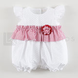 Pagliaccetto In Pizzo San Gallo Bianco E Rosso Neonata Ninnaoh E20135P - NINNAOH - LuxuryKids