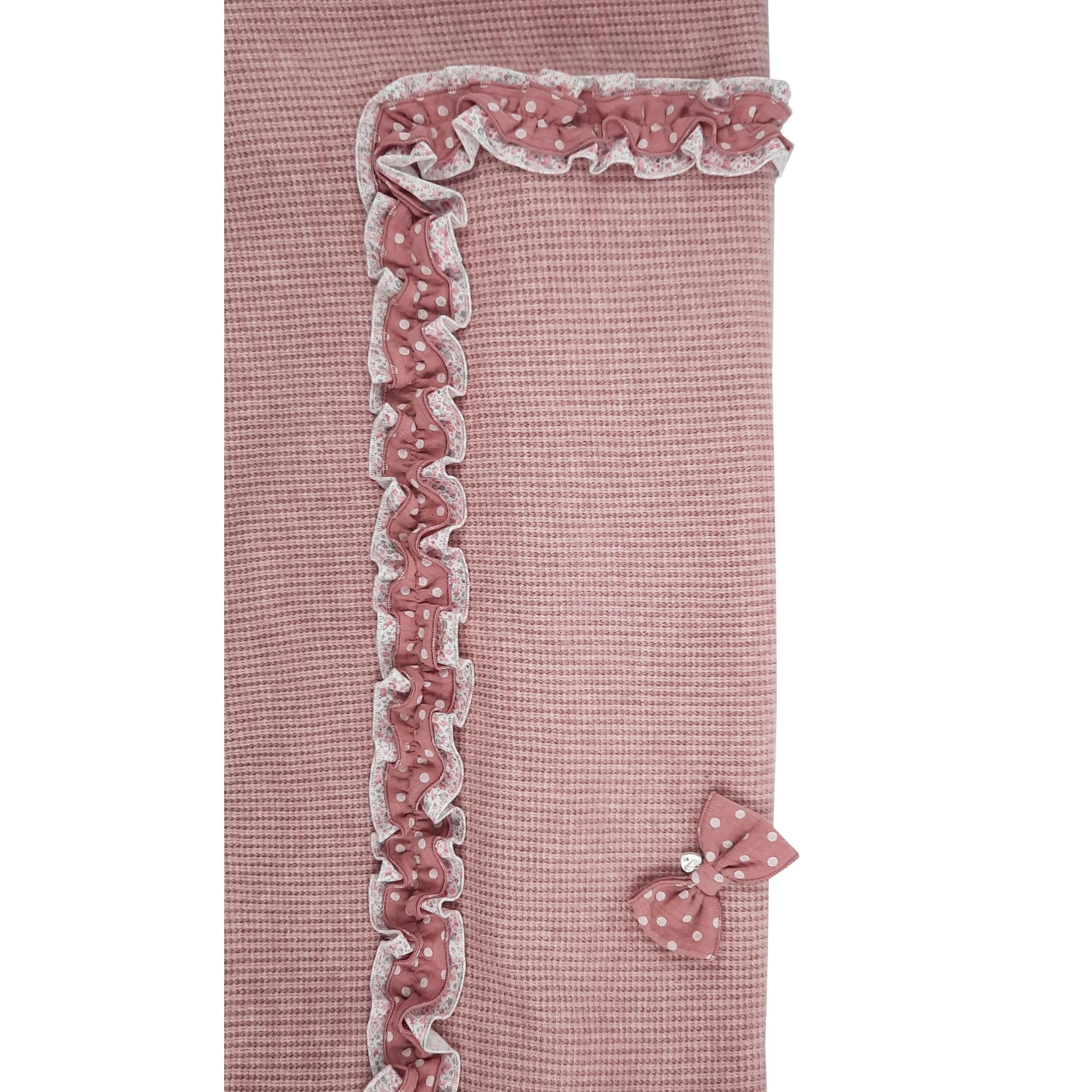Coperta Modello Scialle In Caldo Cotone E Lana Rosa Antico Neonata Tema Coniglietta NINNAOH I21COP19 - NINNAOH - LuxuryKids