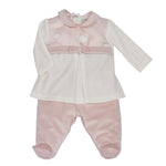 Tutina Spezzata In Ciniglia E Velluto Panna Rosa Neonata Tema Fiocco Di Neve NINNAOH I2172C - NINNAOH - LuxuryKids