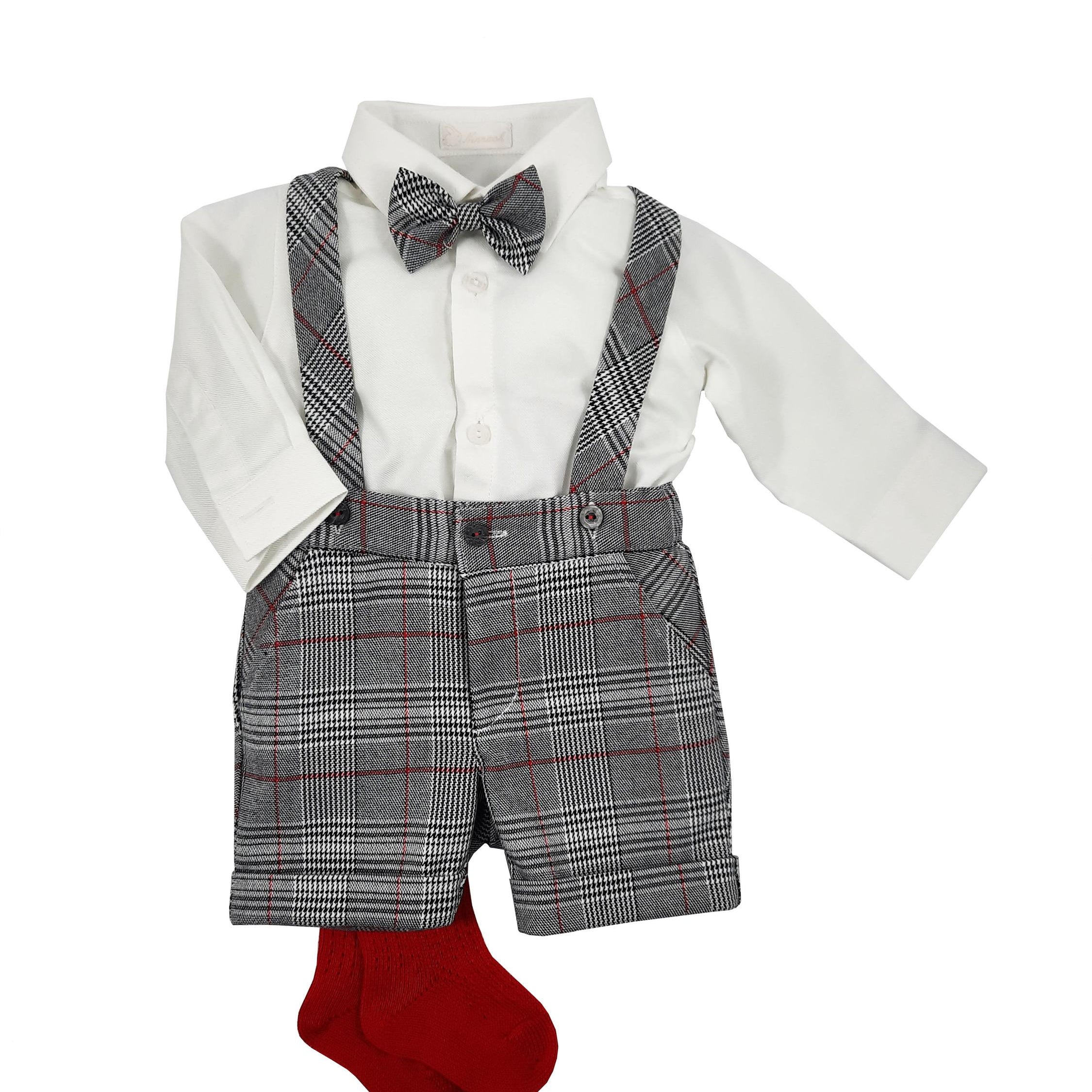Completo In Caldo Cotone Con Camicia E Bermuda Con Bretelle Neonato NINNAOH I21262 - NINNAOH - LuxuryKids
