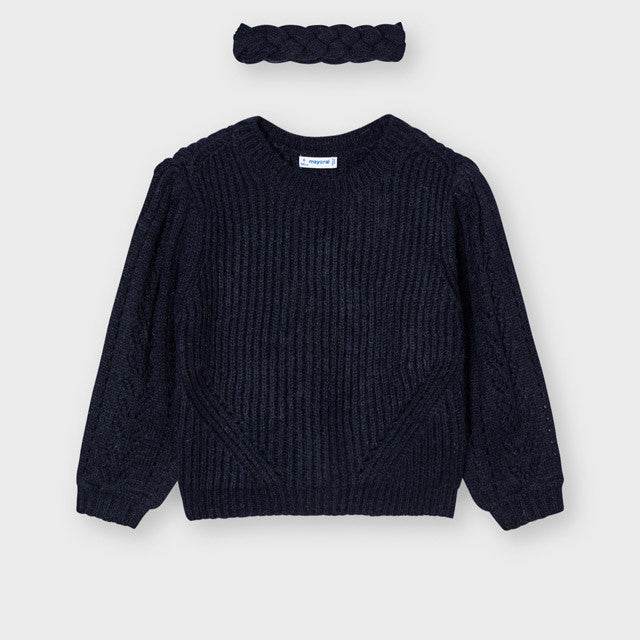 Maglioncino Con Fascia In Misto Lana Blu Bambina MAYORAL 4373 - MAYORAL - LuxuryKids