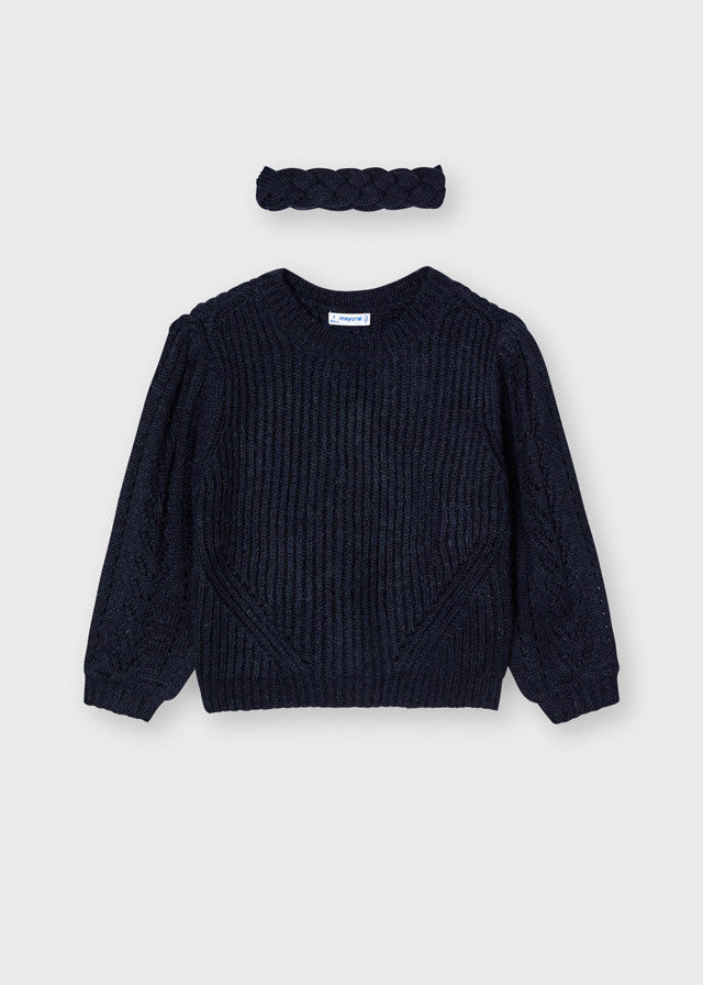 Maglioncino Con Fascia In Misto Lana Blu Bambina MAYORAL 4373 - MAYORAL - LuxuryKids