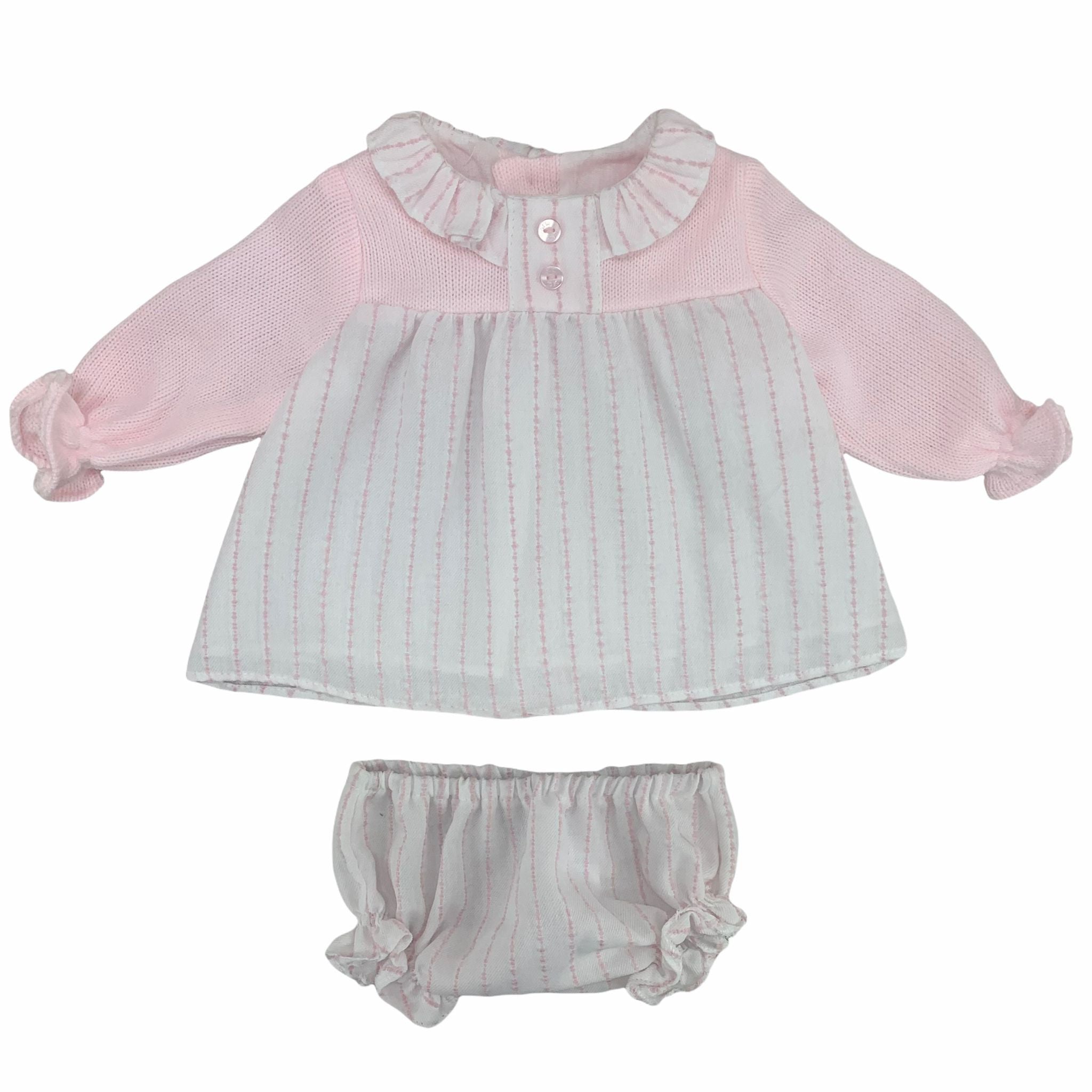 Abito con Culotte A Righe Caldo Cotone E Lana Rosa Neonata DEL SUR 2074 - DEL SUR - LuxuryKids