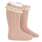 Calze Lunghe a Coste con Merletto Vintage Caldo Cotone Neonata Condor 2438 - Condor - LuxuryKids