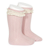 Calze Lunga A Coste con Merletto Vintage Caldo Cotone Bambina Condor 2438 - Condor - LuxuryKids