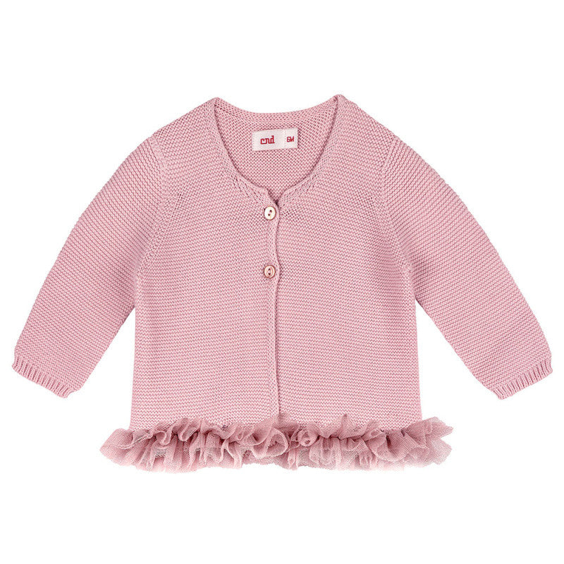 Cardigan Punto Legaccio con Tulle Caldo Cotone Neonata Condor 55521 - Condor - LuxuryKids