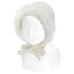 Cuffietta A Grana Di Riso E Tulle Arricciato Neonata Condor 50509 - Condor - LuxuryKids