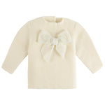Maglioncino In Caldo Cotone A Punto Legaccio Con Fiocco In Velluto Neonata Condor 55028 - Condor - LuxuryKids
