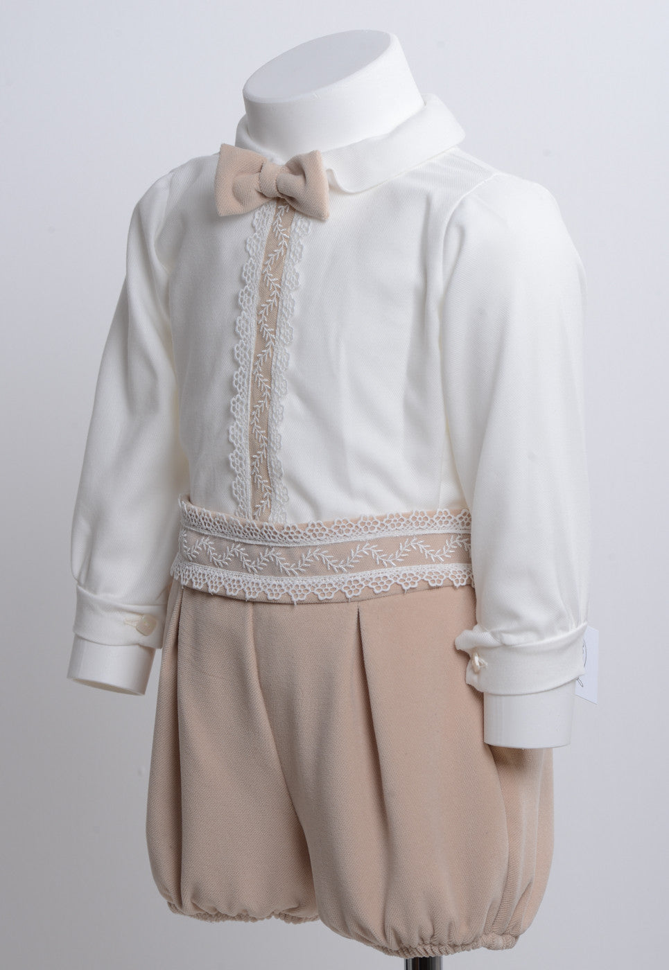 Pagliaccetto Due Pezzi In Velluto Con Bermuda E Camicia Neonato Ponto por Ponto 5740 - PONTO POR PONTO - LuxuryKids