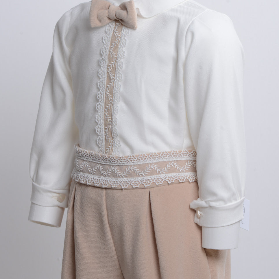 Pagliaccetto Due Pezzi In Velluto Con Bermuda E Camicia Neonato Ponto por Ponto 5740 - PONTO POR PONTO - LuxuryKids