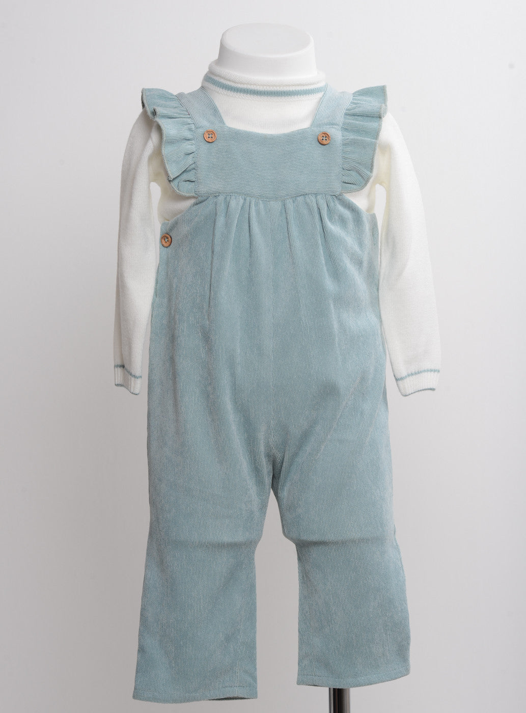 Salopette con Maglione in Velluto Turchese Neonata Granlei 2209 - GRANLEI - LuxuryKids
