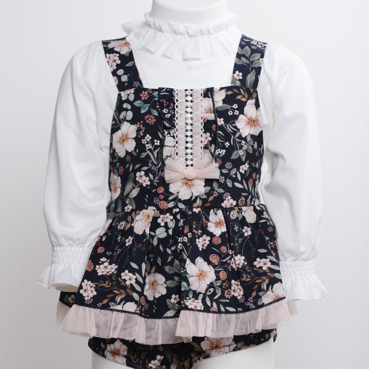 Abito Floreale con Culotte Blu Caldo Cotone Neonata Granlei 2575 - GRANLEI - LuxuryKids