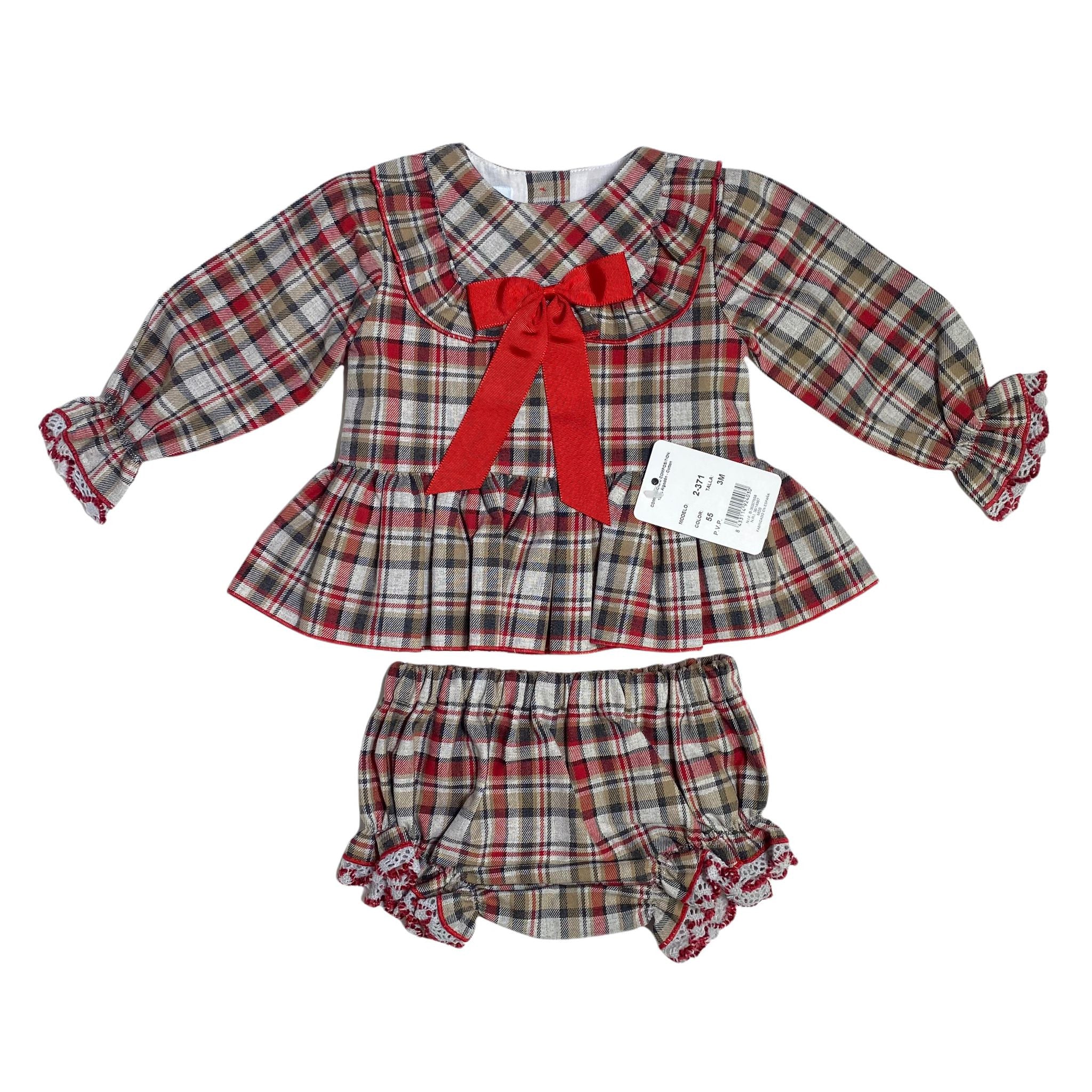 Abito A Quadri con Coulotte in Caldo Cotone Neonata Granlei 2371AC - GRANLEI - LuxuryKids