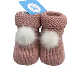 Calzino Scarpetta  In Caldo Cotone Con Pon Pon In Eco Pelliccia Neonato-a SARDON VE398 - SARDON - LuxuryKids