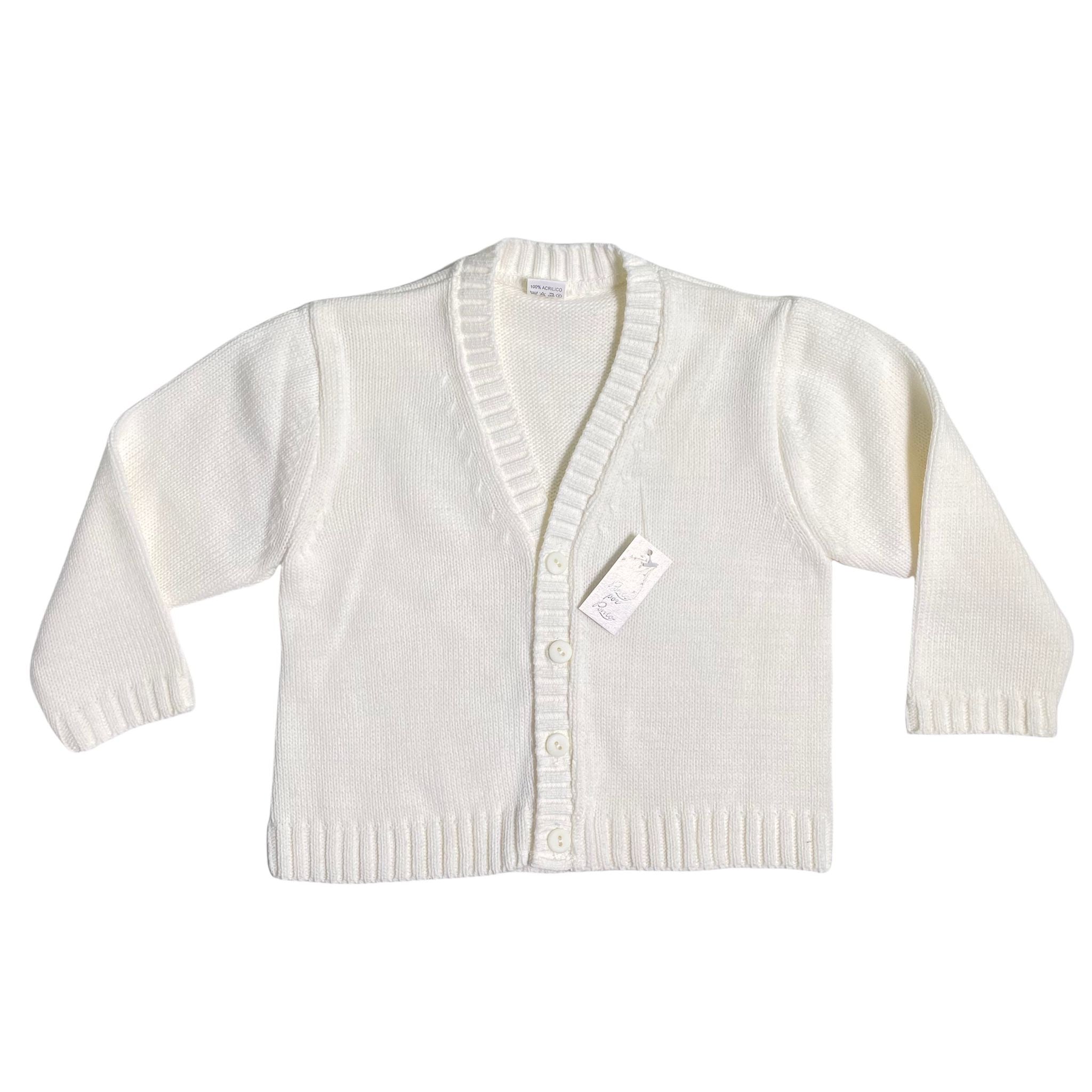 Cardigan In Misto Lana con Scollo a V e Bottoni Neonato Ponto por Ponto 3758CA - PONTO POR PONTO - LuxuryKids