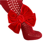 Calza In Caldo Cotone Traforata Con Fiocco In Velluto Bambina  MEIA PATA 2050 - MEIA PATA - LuxuryKids
