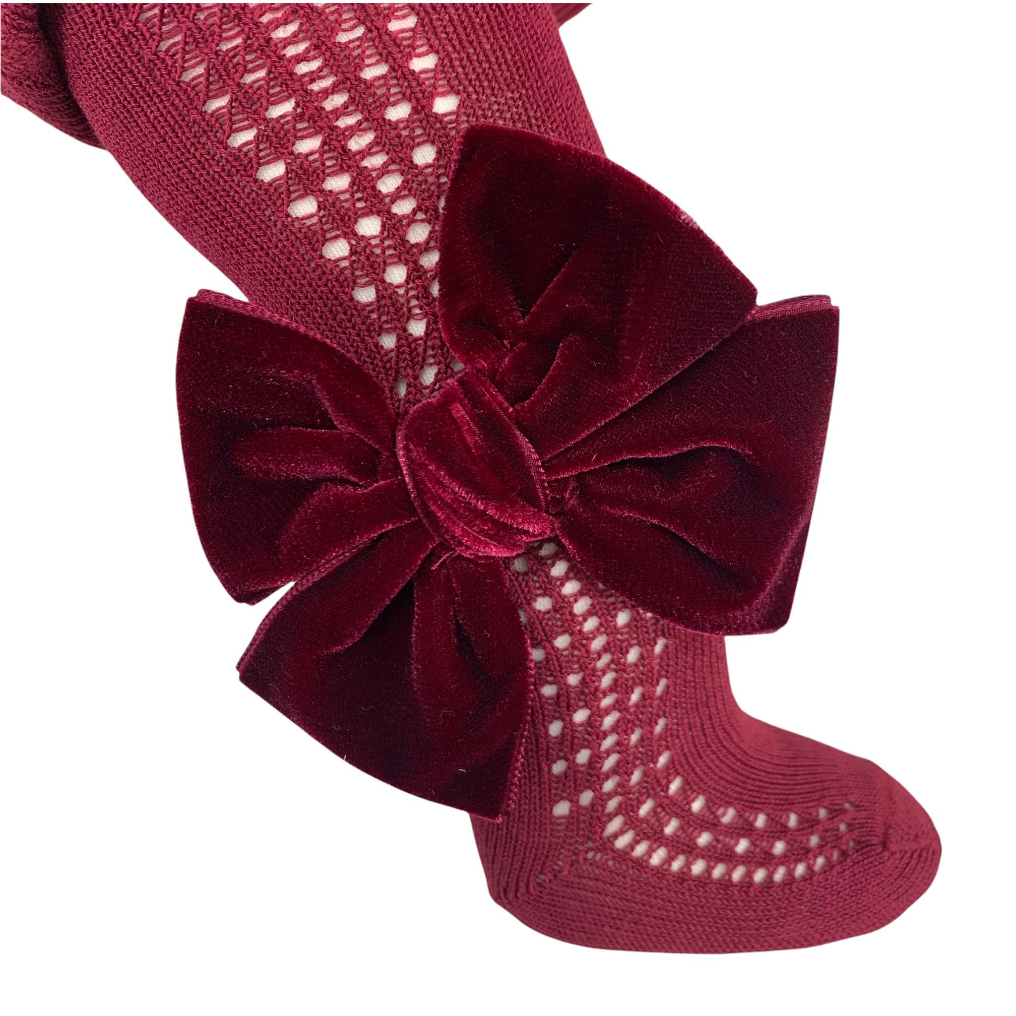 Calza In Caldo Cotone Traforata Con Fiocco In Velluto Bambina  MEIA PATA 2050 - MEIA PATA - LuxuryKids