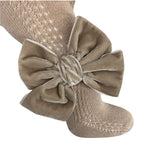 Calza In Caldo Cotone Traforata Con Fiocco In Velluto Neonata MEIA PATA 2050 - MEIA PATA - LuxuryKids