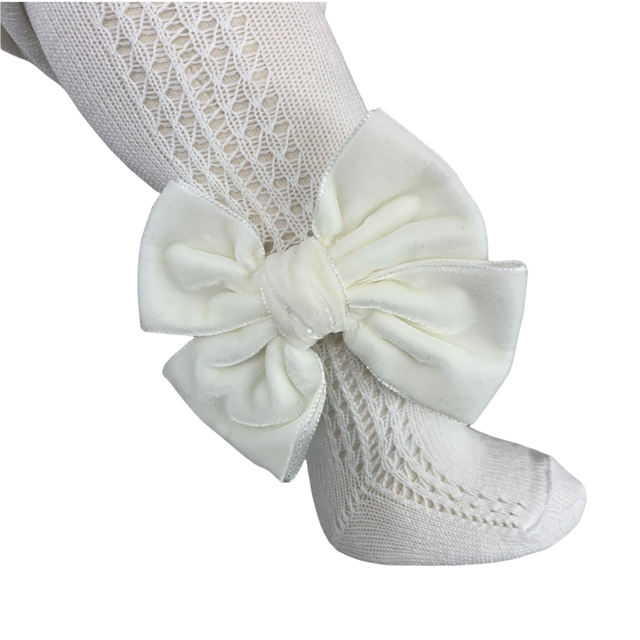 Calza In Caldo Cotone Traforata Con Fiocco In Velluto Neonata MEIA PATA 2050 - MEIA PATA - LuxuryKids