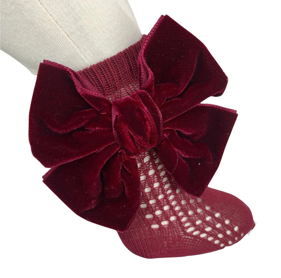 Calza Lunga In Caldo Cotone Con Fiocco In Velluto Bambina MEIA PATA 1095 - MEIA PATA - LuxuryKids