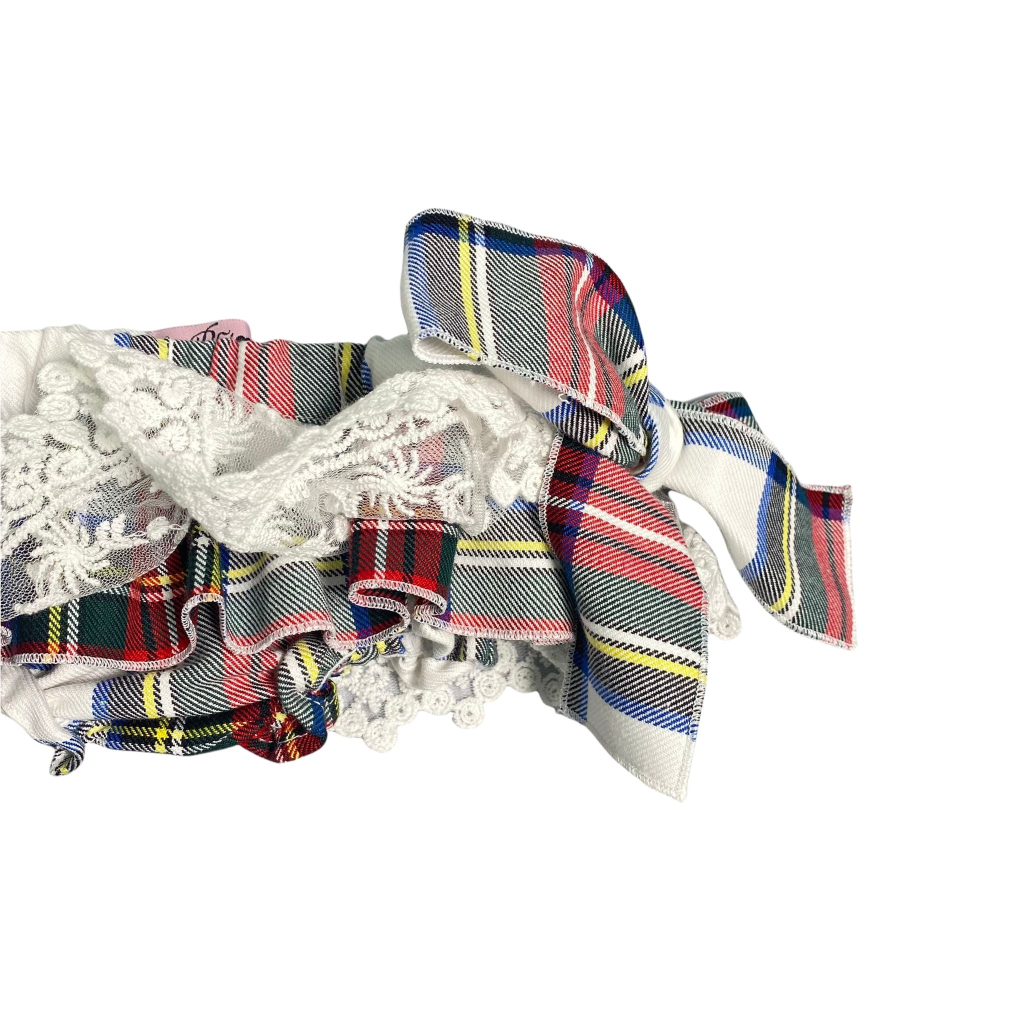 Culotte Scozzese Blu con Pizzo Neonata Phi Clothing 21648 - PHY CLOTHING - LuxuryKids