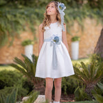 Abito Elegante Cerimonia Smanicato In Mikado Bianco Bambina MIMILU' 452 - MIMILU' - LuxuryKids