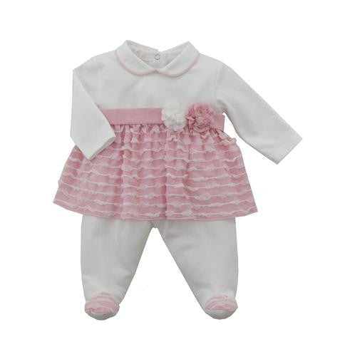 Tutina Spezzata In Cotone Bianca E Rosa Neonata NINNAOH E2202C - NINNAOH - LuxuryKids
