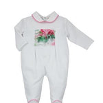 Tutina Intera In Cotone Bianca Con Dettagli Floreali Neonata NINNAOH E2253T - NINNAOH - LuxuryKids