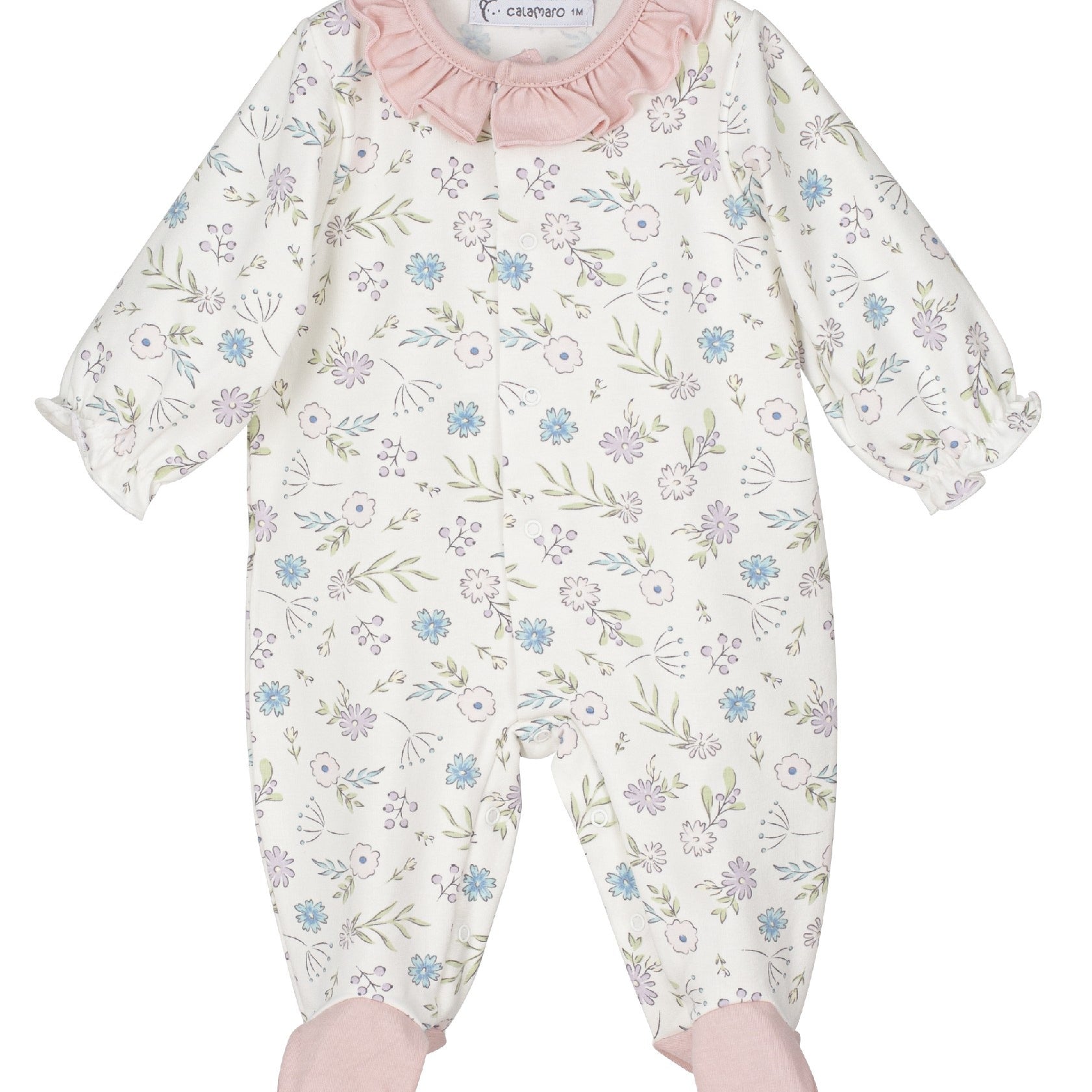 Tutina Intera In Cotone Floreale Neonata CALAMARO 32369 - CALAMARO - LuxuryKids