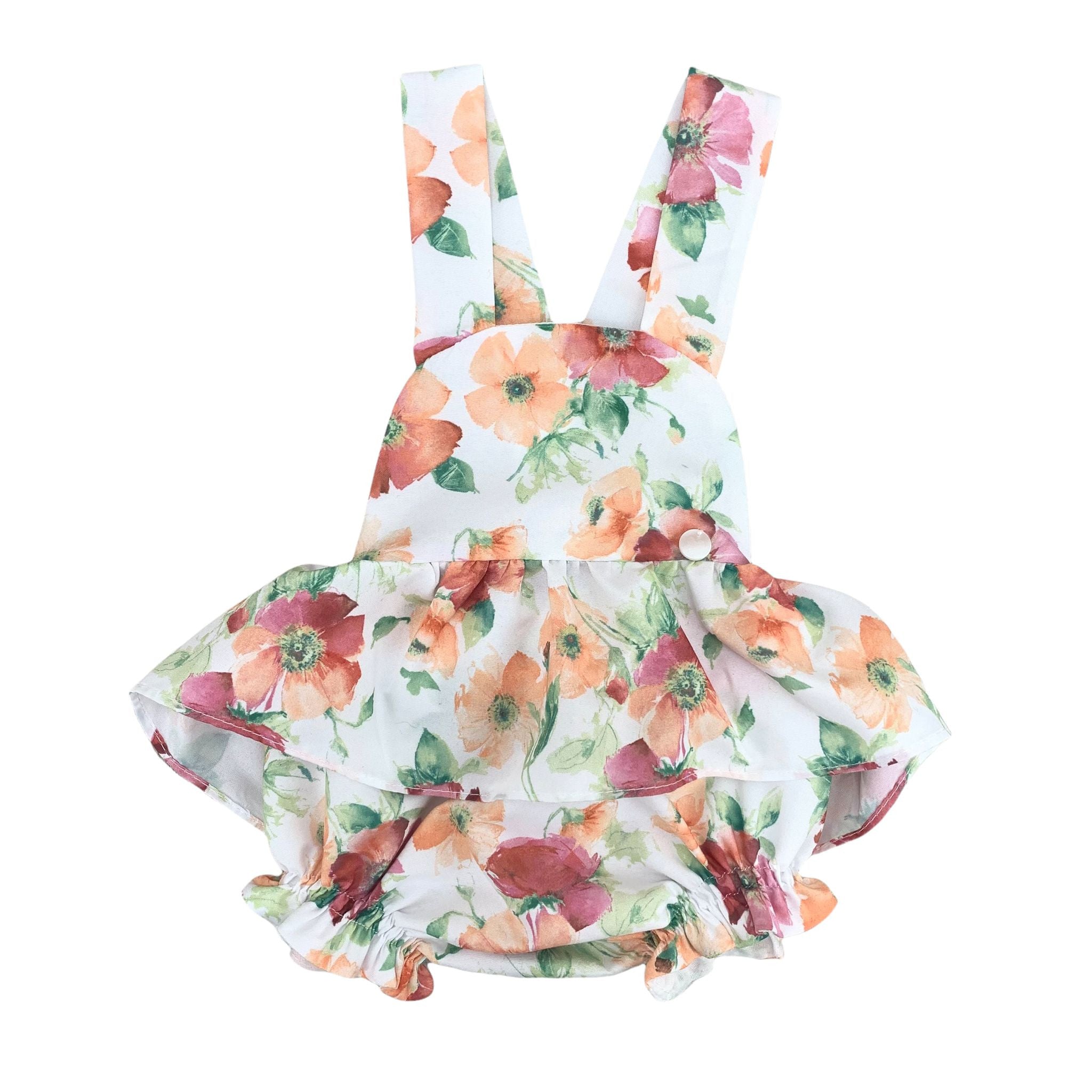 Pagliaccetto Floreale Con Bretelle In Cotone Con Balza Neonata DEL SUR 0837 - DEL SUR - LuxuryKids