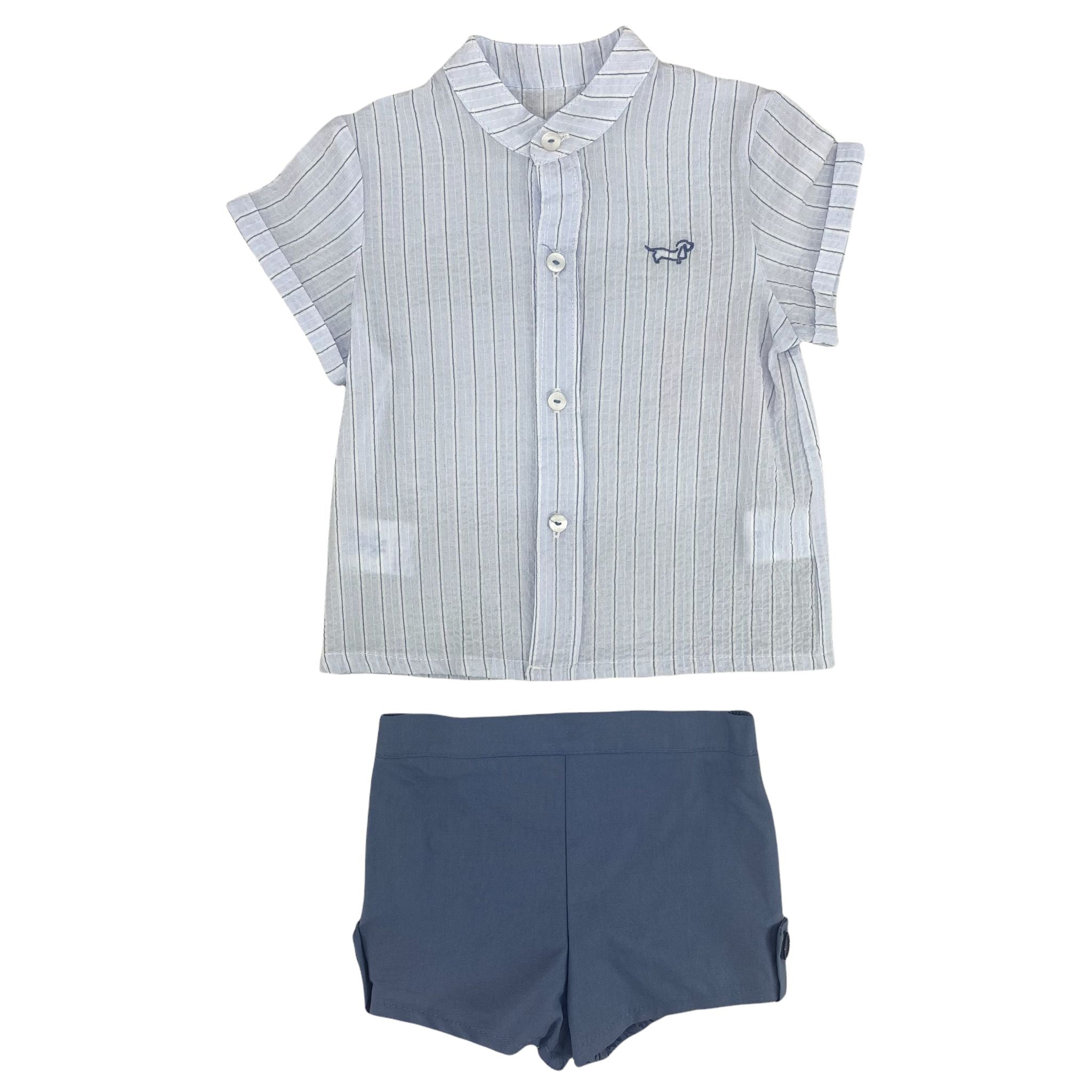 Completo Camicia E bermuda In Cotone A Righe Celeste Neonato DEL SUR 0280 - DEL SUR - LuxuryKids
