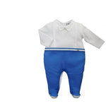 Tutina Intera In Cotone E Misto Lino Bianca E Bluette Neonato NINNAOH E22200T - NINNAOH - LuxuryKids
