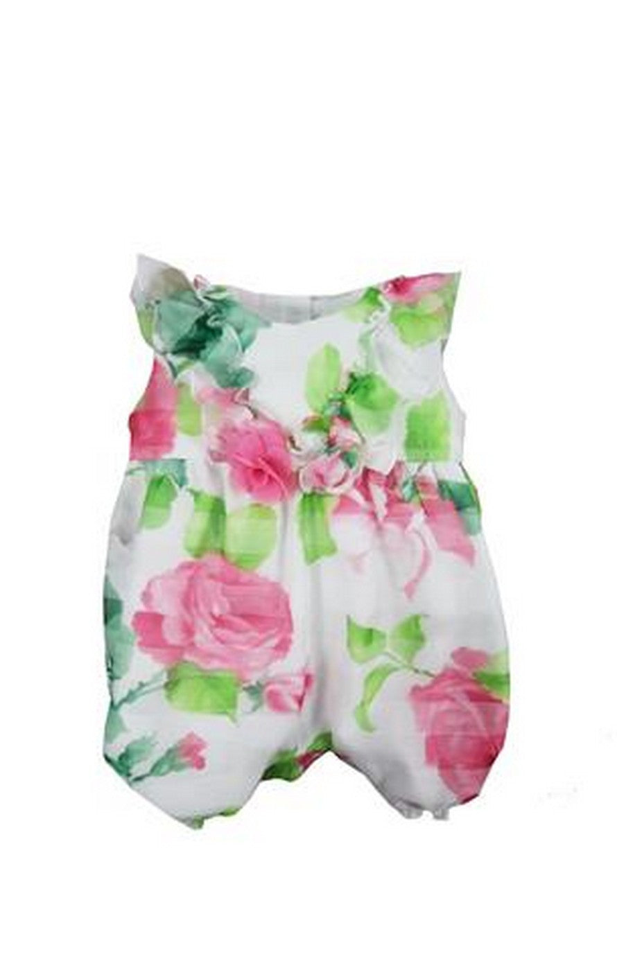 Pagliaccetto Elegante Smanicato In Organza Fantasia Floreale Neonata NINNAOH E2255P - NINNAOH - LuxuryKids
