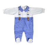 Tutina Intera In Cotone E Lino Bianca E Celeste Neonato LA SARTORIA DEI PICCOLI LTB115 - LA SARTORIA DEI PICCOLI - LuxuryKids