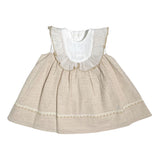 Abito Smanicato In Cotone Con Rouches Beige Neonata YOEDU 0332 - YOEDU - LuxuryKids