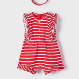 Pagliaccetto Smanicato Con Rouche a Righe Rosso e Fascia In Cotone Neonata MAYORAL 1684 - MAYORAL - LuxuryKids