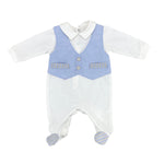 Tutina Intera In Cotone Bianca Con Finto Panciotto Celeste Neonato TETO E TATTA TU1520 - TETO E TATTA - LuxuryKids