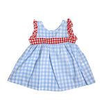 Abito Smanicato In Cotone A Quadri Celeste Neonata CALAMARO 21212 - CALAMARO - LuxuryKids